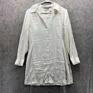 Chico's Shirt Dress Womens 0 Cream Button Down Long Sleeve Silk Blend Preppy